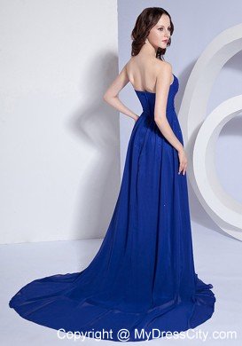 Plus Size Beaded Empire Court Train Royal Blue Prom Dresses