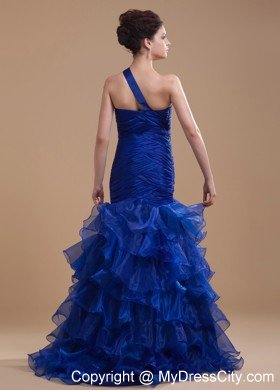 Organza Ruffled Layers Mermaid One Shoulder Royal Blue Prom Dress