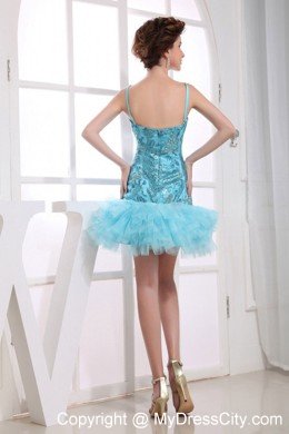 Spaghetti Straps Mini-length Ruffles Prom Party Dresses with Embroidery