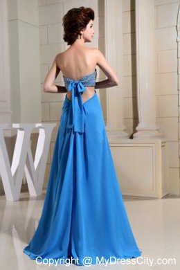 Plus Size Beaded High Slit Sexy Blue Informal Prom Dresses