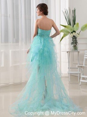 Beaded Mint Colored High-low Prom Party Dresses with Ruffles