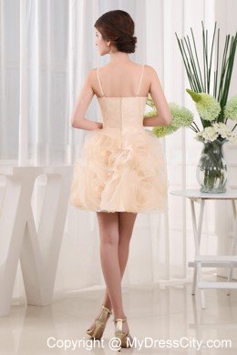 Spaghetti Straps Organza Flowers Mini-length Prom Party Dresses