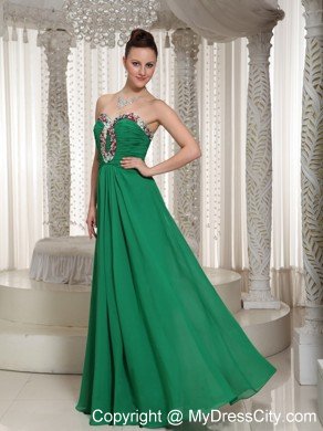 Pretty Sweetheart Beaded Ruching Green Chiffon Junior Prom Dress