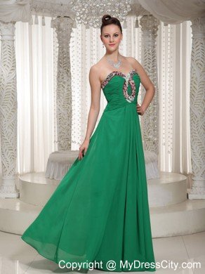 Pretty Sweetheart Beaded Ruching Green Chiffon Junior Prom Dress