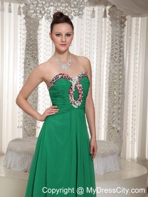 Pretty Sweetheart Beaded Ruching Green Chiffon Junior Prom Dress