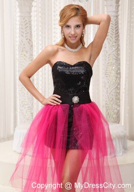 Black Paillette Mini-length for Hot Pink High-low Prom Celebrity Dress