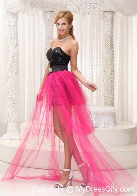 Black Paillette Mini-length for Hot Pink High-low Prom Celebrity Dress