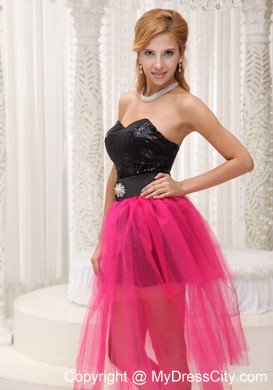 Black Paillette Mini-length for Hot Pink High-low Prom Celebrity Dress