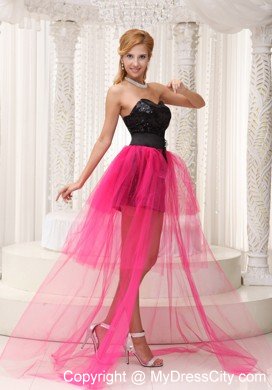 Black Paillette Mini-length for Hot Pink High-low Prom Celebrity Dress