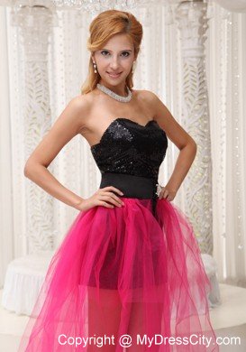 Black Paillette Mini-length for Hot Pink High-low Prom Celebrity Dress