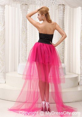 Black Paillette Mini-length for Hot Pink High-low Prom Celebrity Dress