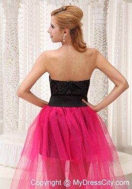 Black Paillette Mini-length for Hot Pink High-low Prom Celebrity Dress