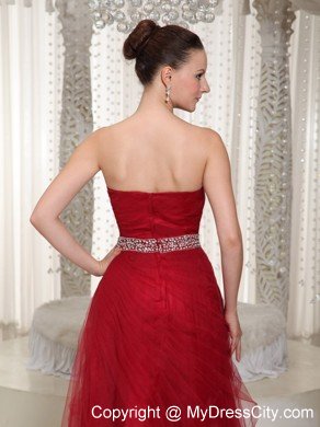 Elegant Tulle Sweetheart Beaded Wine Red Prom Gown Dress