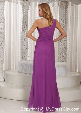 High Slit Ruching One Shoulder Fuchsia Sexy Prom Evening Dresses