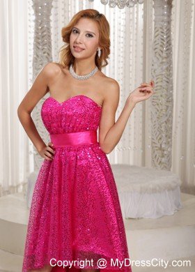 Sweetheart Hot Pink Paillette High-low Prom Party Dresses