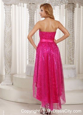 Sweetheart Hot Pink Paillette High-low Prom Party Dresses