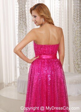 Sweetheart Hot Pink Paillette High-low Prom Party Dresses