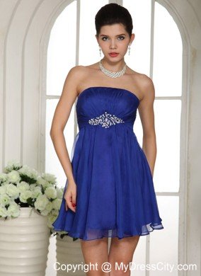 Mini-length Strapless Beaded Royal Blue Prom Homecoming Dress