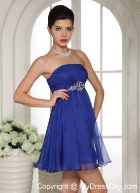 Mini-length Strapless Beaded Royal Blue Prom Homecoming Dress