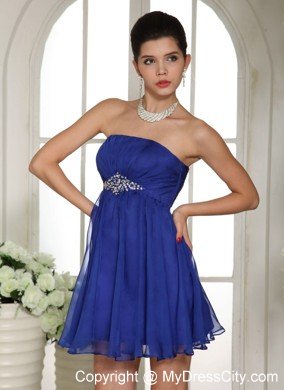 Mini-length Strapless Beaded Royal Blue Prom Homecoming Dress