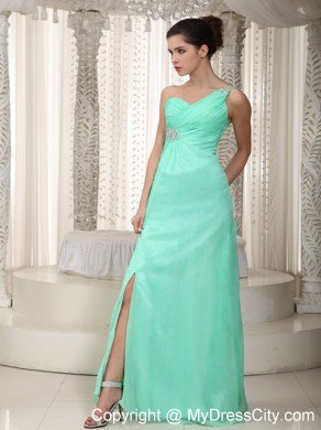 High Slit Beading One Shoulder Apple Green Prom Evening Dresses