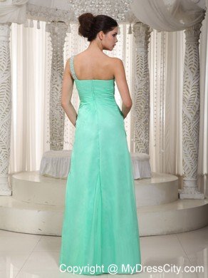 High Slit Beading One Shoulder Apple Green Prom Evening Dresses