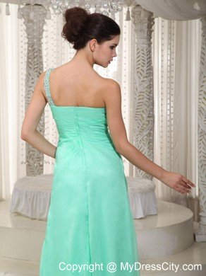 High Slit Beading One Shoulder Apple Green Prom Evening Dresses