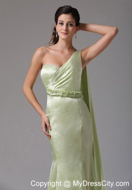 One Shoulder Mermaid Flowers Belt Watteau Train Prom Dress