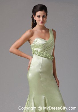 One Shoulder Mermaid Flowers Belt Watteau Train Prom Dress