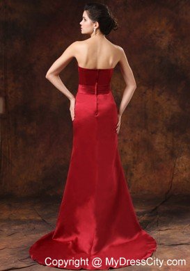 Simple Mermaid Ruching Court Train Wine Red Formal Prom Dresses