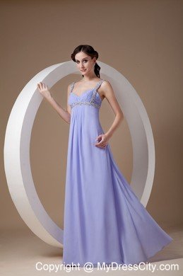 Straps Beaded Ruching Empire Lilac Chiffon Prom Evening Dresses