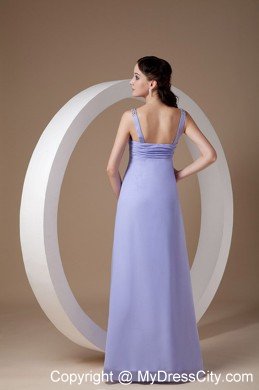 Straps Beaded Ruching Empire Lilac Chiffon Prom Evening Dresses