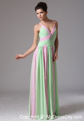 Spaghetti Straps Ruching Chiffon Apple Green and Baby Pink Prom Dress