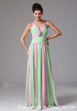 Spaghetti Straps Ruching Chiffon Apple Green and Baby Pink Prom Dress