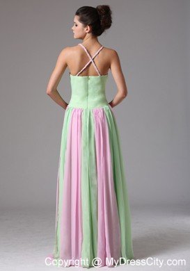 Spaghetti Straps Ruching Chiffon Apple Green and Baby Pink Prom Dress