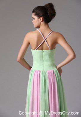 Spaghetti Straps Ruching Chiffon Apple Green and Baby Pink Prom Dress