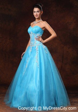 Modest Sweetheart Appliques A-line Aqua Blue 2013 Prom Gowns