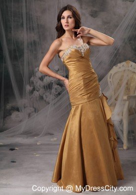 Pretty Sweetheart Appliques Ruching Gold Formal Prom Dresses