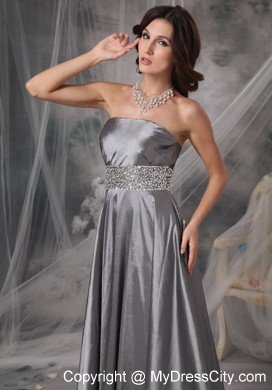 Beaded Strapless A-line Silver Prom Evening Dresses for Cheap