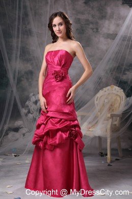 Hot Pink Flowers Strapless 2013 Prom Gown Dress with Pick Ups