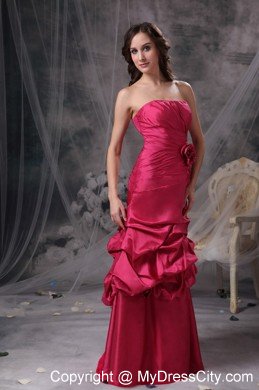 Hot Pink Flowers Strapless 2013 Prom Gown Dress with Pick Ups