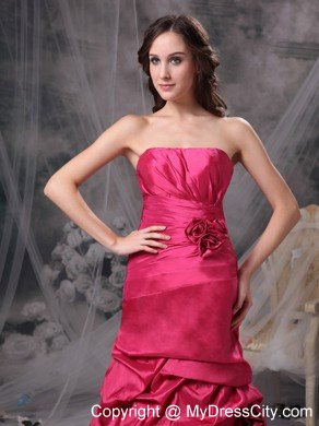 Hot Pink Flowers Strapless 2013 Prom Gown Dress with Pick Ups