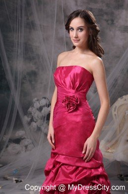 Hot Pink Flowers Strapless 2013 Prom Gown Dress with Pick Ups