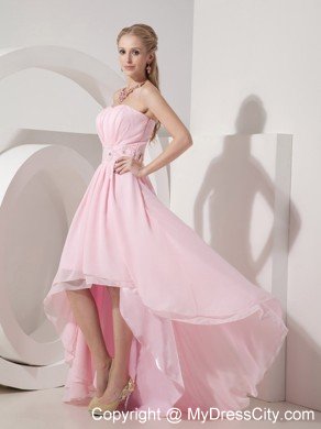 Fashion Style Sweetheart Beaded Baby Pink High-low Prom Party Dresses