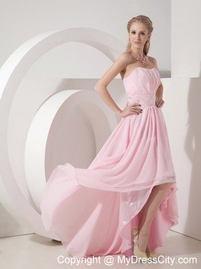 Fashion Style Sweetheart Beaded Baby Pink High-low Prom Party Dresses