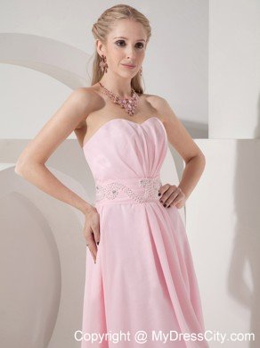 Fashion Style Sweetheart Beaded Baby Pink High-low Prom Party Dresses