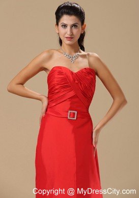 Simple Sweetheart Ruching Brush Train Red Formal Prom Dresses