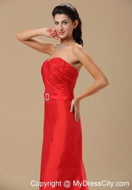 Simple Sweetheart Ruching Brush Train Red Formal Prom Dresses