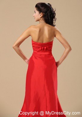 Simple Sweetheart Ruching Brush Train Red Formal Prom Dresses