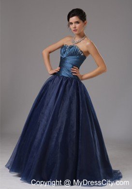 Cheap Strapless Beaded Ruching Navy Blue Prom Gowns for Women